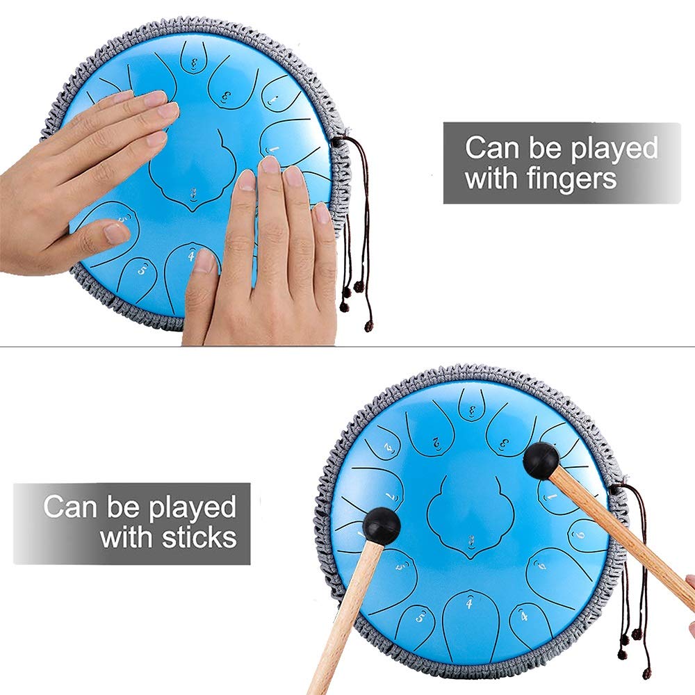 Profesjonalne 12-calowe 15 Notatki Drum Stalowy Drum, D Klucz Kompaktowy Instrument Perkusyjny Z, Torba Podróżna, Książka Muzyczna, Młotki, Palec, Picket (Color : Blue)