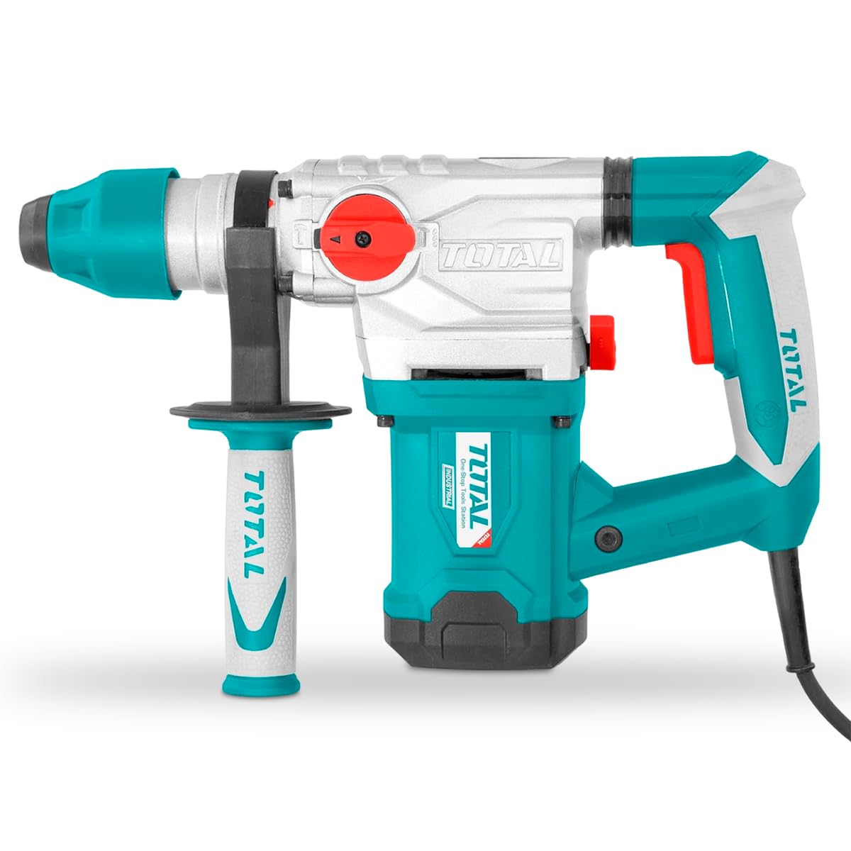 TOTAL - Martillo Combinado de Cable con Potencia de 1500 W - Taladro, Percusión y Picado - Velocidad de 850 rpm - Con 3 Brocas, 2 Cinceles y Escobillas
