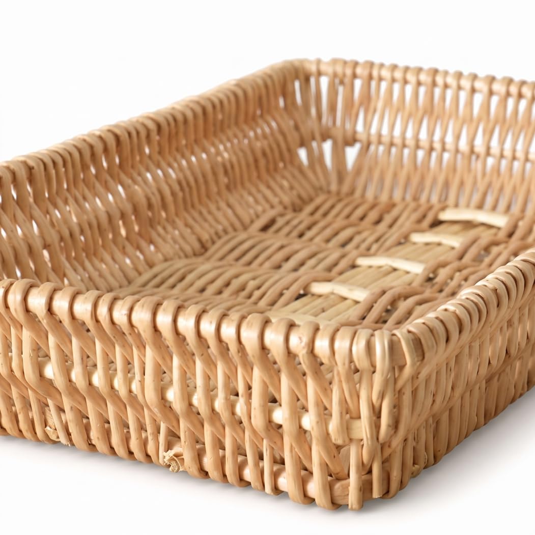 Bandeja para Mesa de Centro Bandeja Tejida Natural 40x30x8cm | Material natural apto para alimentos, apilable, ahorra espacio, multiusos para interiores y exteriores.