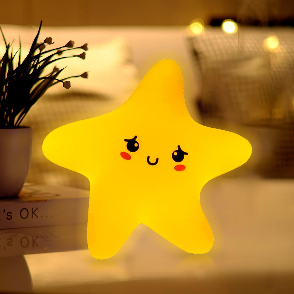 Cute Silicone Star Night Light, Baby Night Light USB Rechargeable, Dimmable Stars Lamp Cute Silicone Kids Lamp, Magnetic Toddler Nightlights Nursery Decor, for Children Women Teen Girls Gift