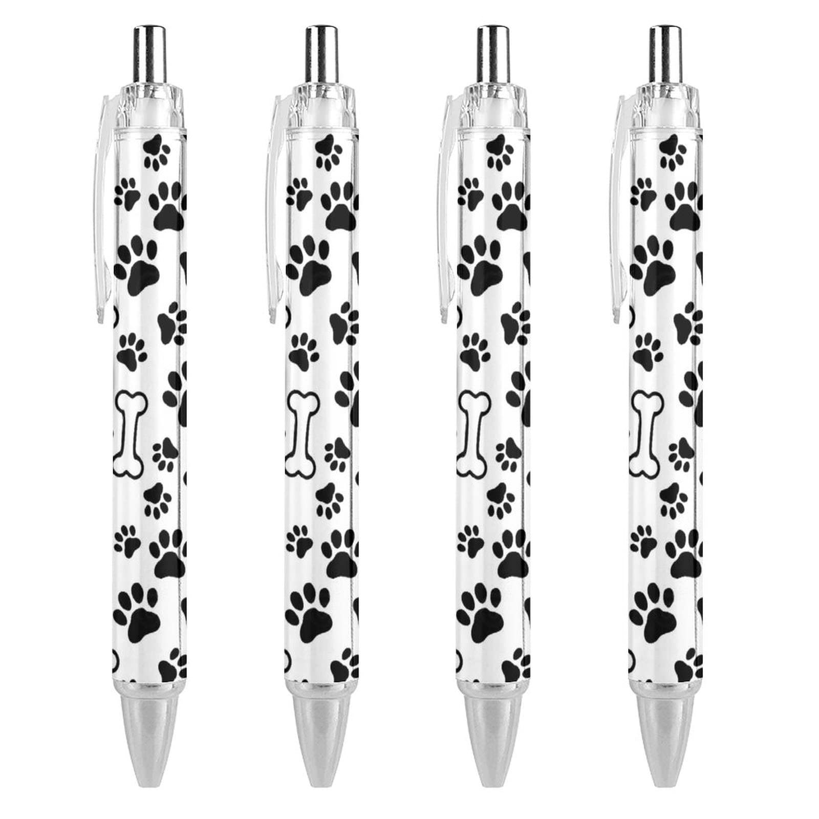 Wegphh Paw Print Dog Pattern Ballpoint Pen Retractable Writing Ball Point Pen Gift for Home Office 4PCS