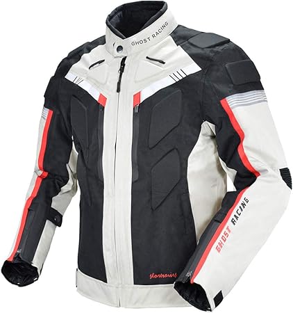 Amazon Ghost Racing バイクジャケット バイク用コート ライナー付き プロテクター レーシング服 バイク用品 バイクウェア ライダースジャケット 春 夏 秋 冬 防水 防寒 防風 通気 グレー Mサイズ ジャケット 車 バイク