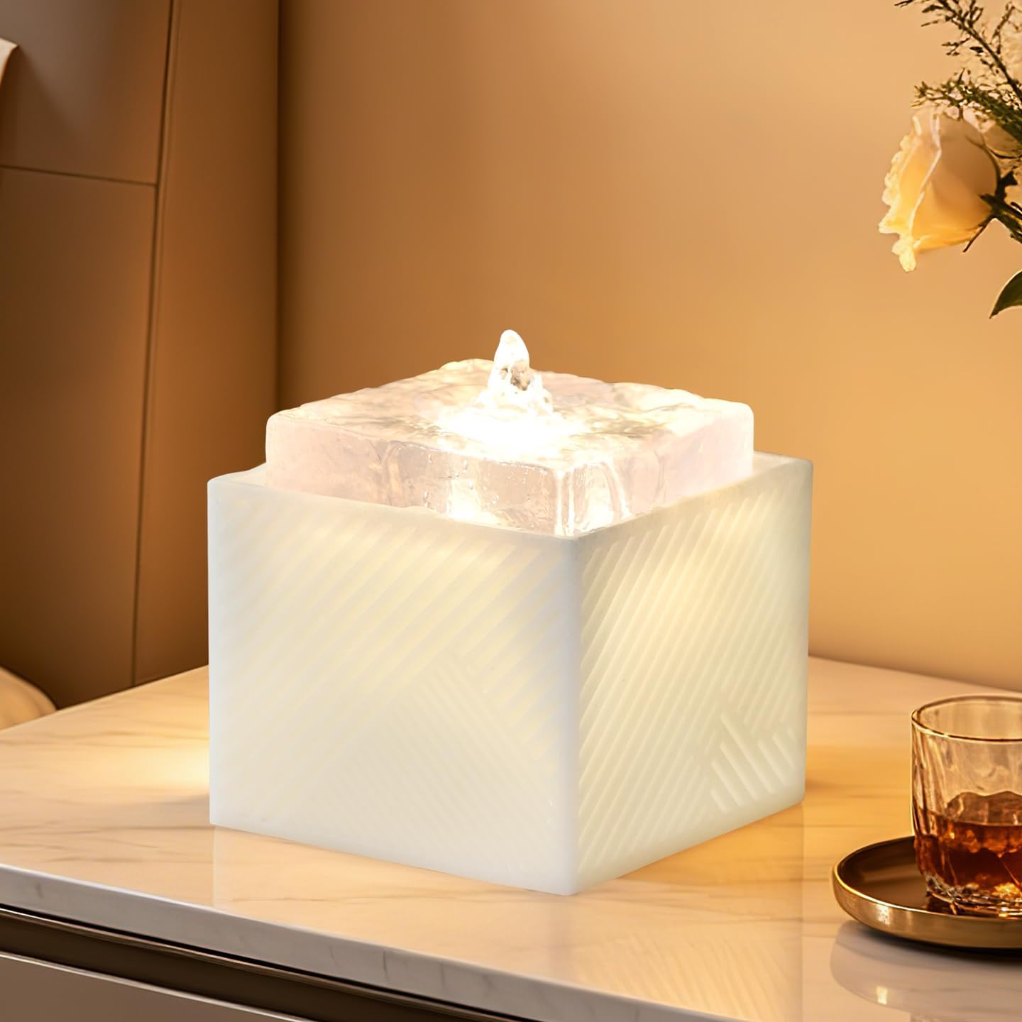 Tabletop Water Fountain - Desktop Waterfall Fountains Indoor | Humidifier Home Decoration for Office, Living Room, or Bedroom