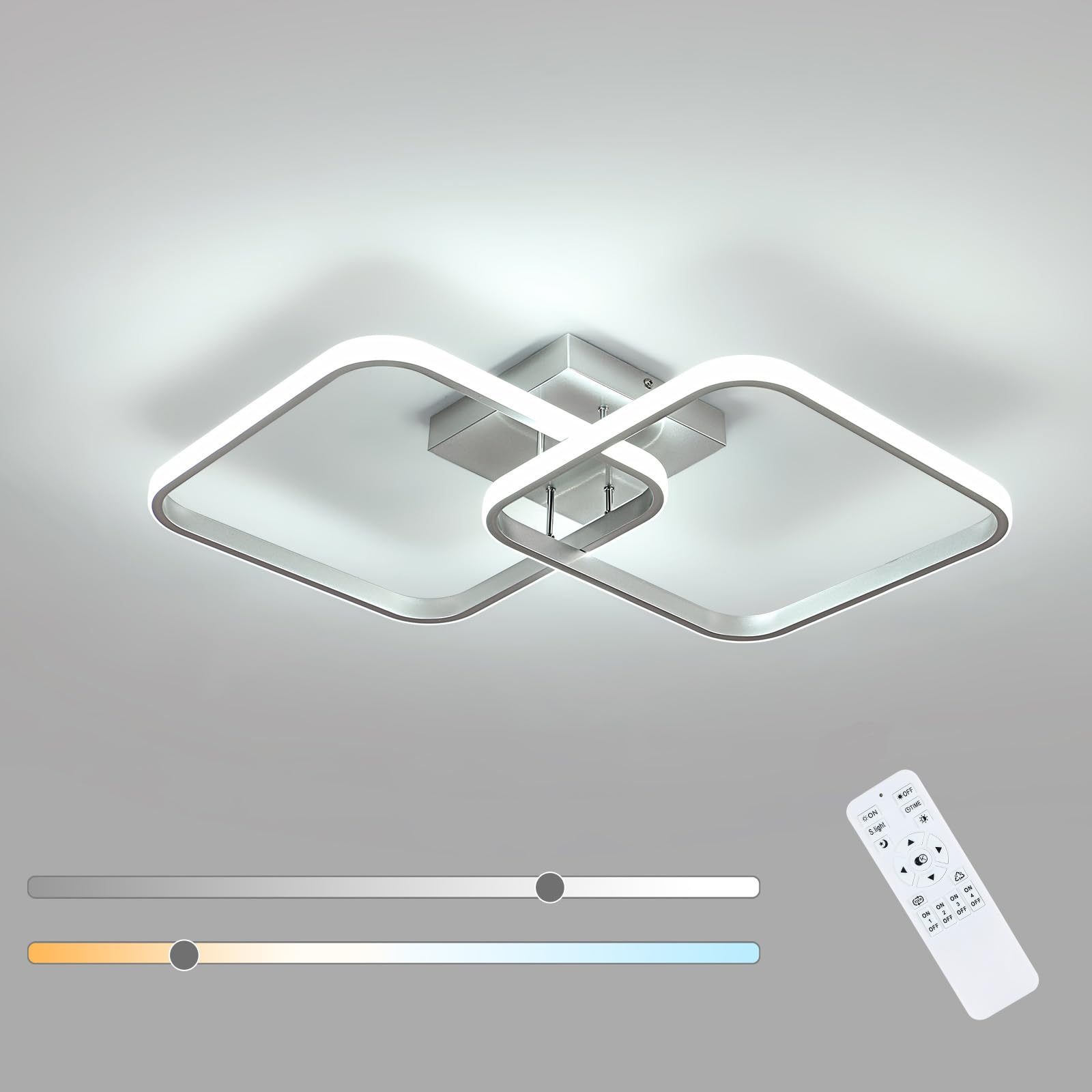 Toolight LED Ceiling Light Bedroom Modern, 42 W 4500 K Neutral White Ra80 Ceiling Light, 2 Circles Aluminium Ceiling Light, Round, Diameter 55 cm, for Living Room, Kitchen, Dining Room, Hallway
