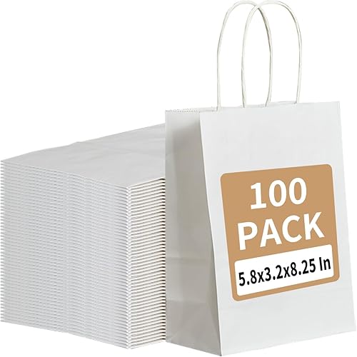 RACETOP 100 bolsas de papel blancas de 5.8 x 3.2 x 8.25 pulgadas