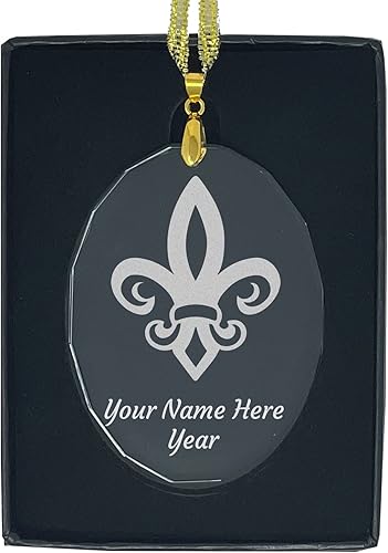 LaserGram Adorno de Navidad, flor de lis, grabado personalizado incluido (forma ovalada)