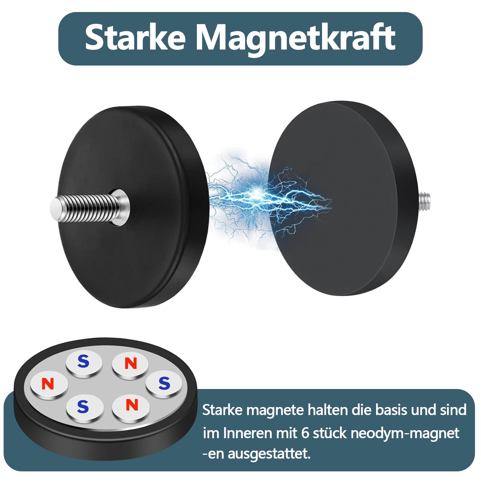 2 stuks neodymium magneten, rubber, diameter 43 mm, sterke rubberen magneten, 10 kg draagkracht, antislip met M6 binnendraad boring, voor schroeven, oog of haak