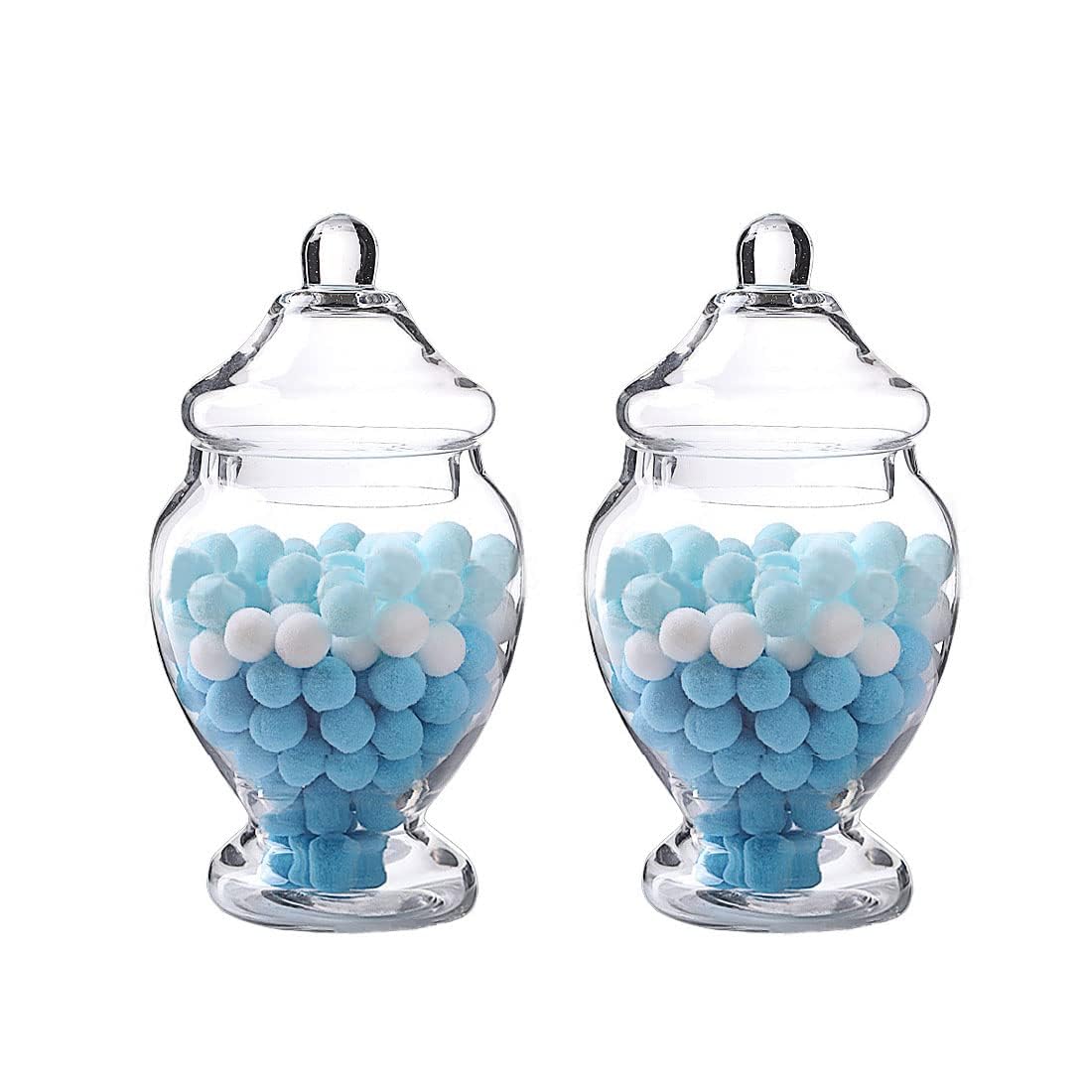 TERRIFI 2 Pack Glass Apothecary Jars with Lids, 52oz Clear Bathroom Storage Canisters, Decorative Candy Cookie Jars, Cotton Ball Holder Containers for Bathroom, Vanity, Laundry Room