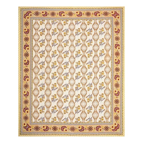 Image of India 100% Pure Cotton Jaipuri Printed Double Bedsheet with 2 Pillow Covers | Traditional Sanganeri Floral Design | Soft Breathable Fabric | King Size Bedsheet for Bedroom (Kaya49)