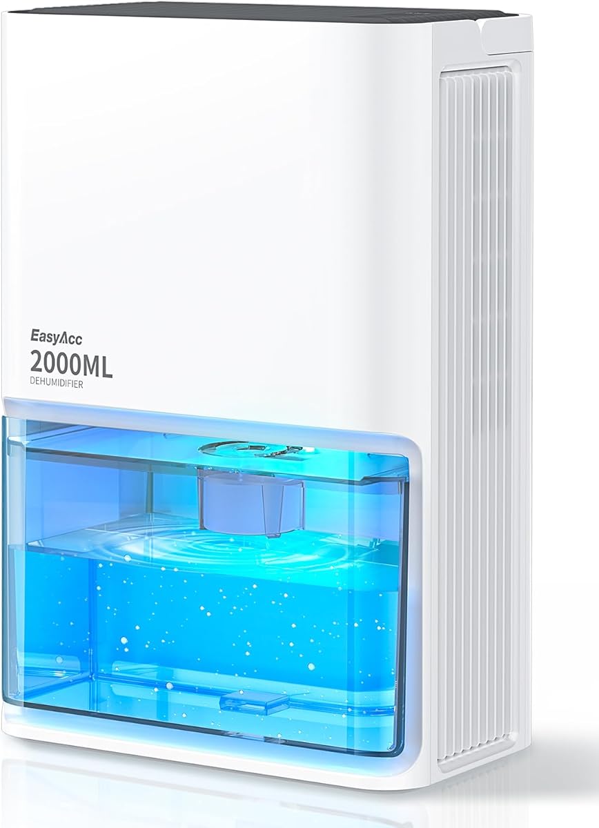 EasyAcc Small Dehumidifier for Bathroom, 68OZ 500Sq.Ft Quiet Dehumidifiers for Home with Auto Defrost, Auto Shut Off, Dual-Semiconductor Mini Dehumidifiers for Bedroom Home RV Room 7 Color Light