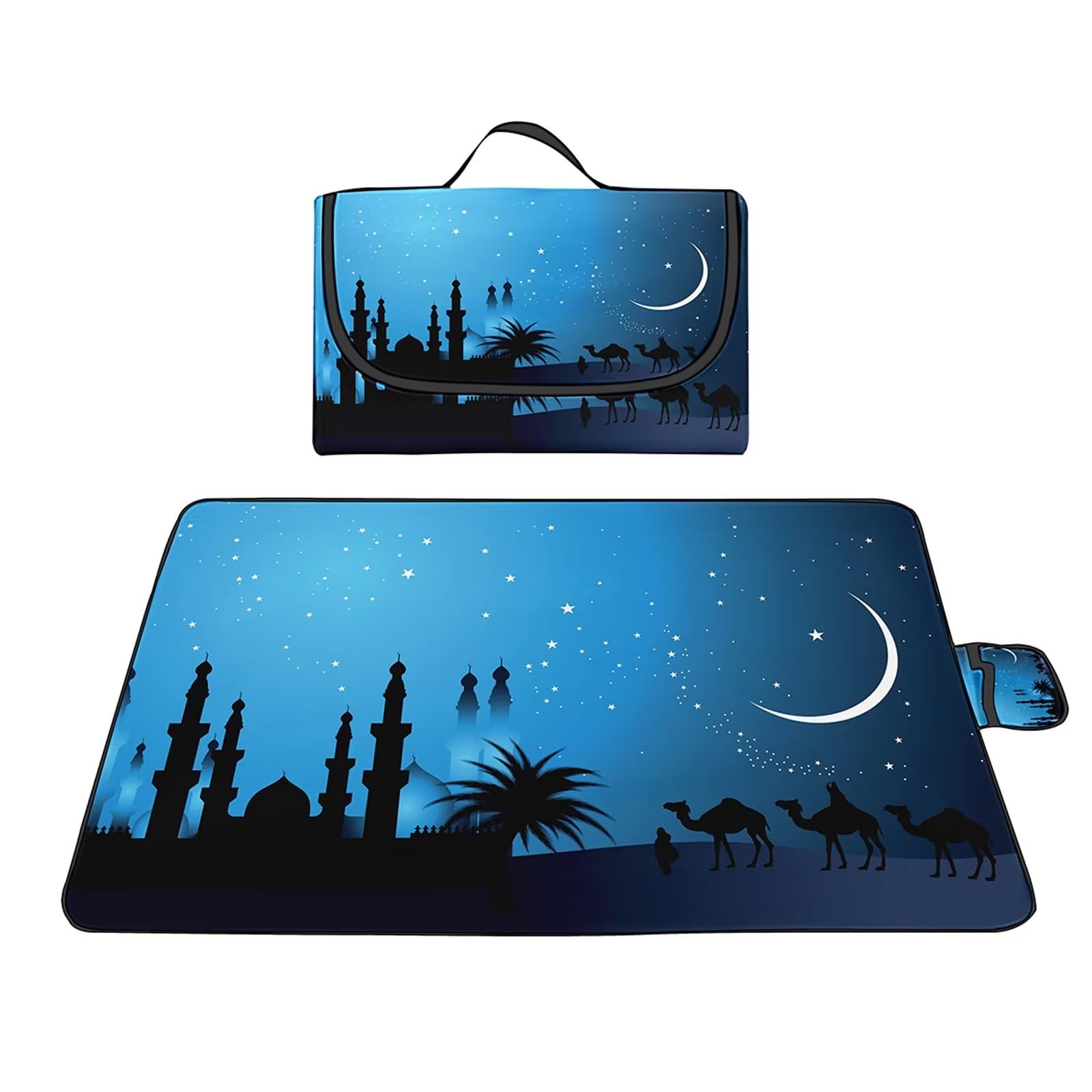Couverture Pique-nique Imperméable 100x150cm,Couverture Plage Extérieure XXL Tapis de Plage,Château de lune Camel Camping Couverture étanche Pique-nique avec Poignée pour Camping Randonnée Parc Plage