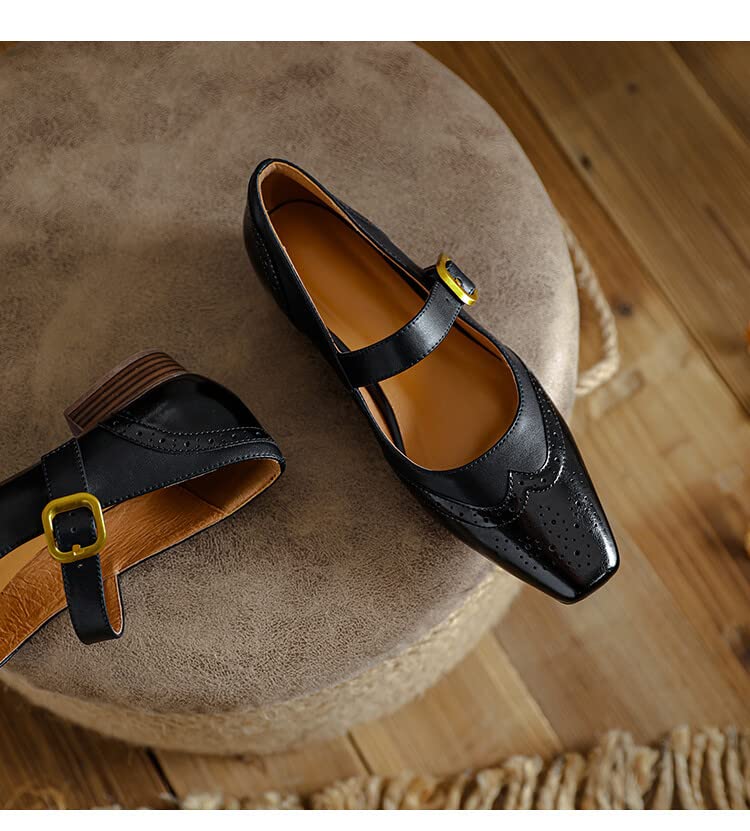 U-lite Women's Mary Jane Leather Flats Ballet Dress Shoes Square Toe Slip On Vintage Casual Style2