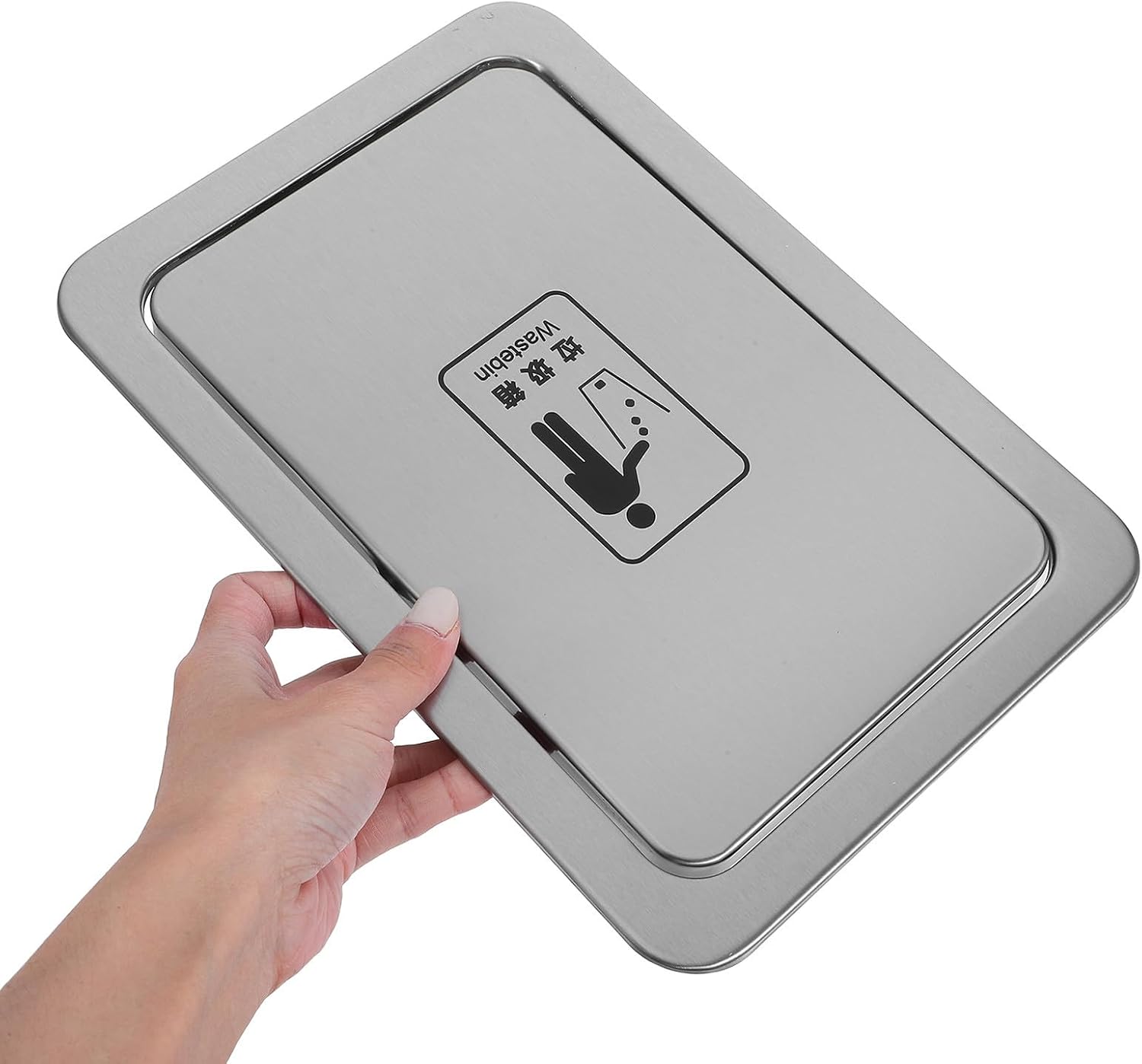 Sewroro Recessed Stainless Steel Trash Can Lid with Swing Cover, Embedded Countertop Garbage Bin Lid for Kitchen and Bathroom Use, Sturdy Trash Bin Replacement Accessory