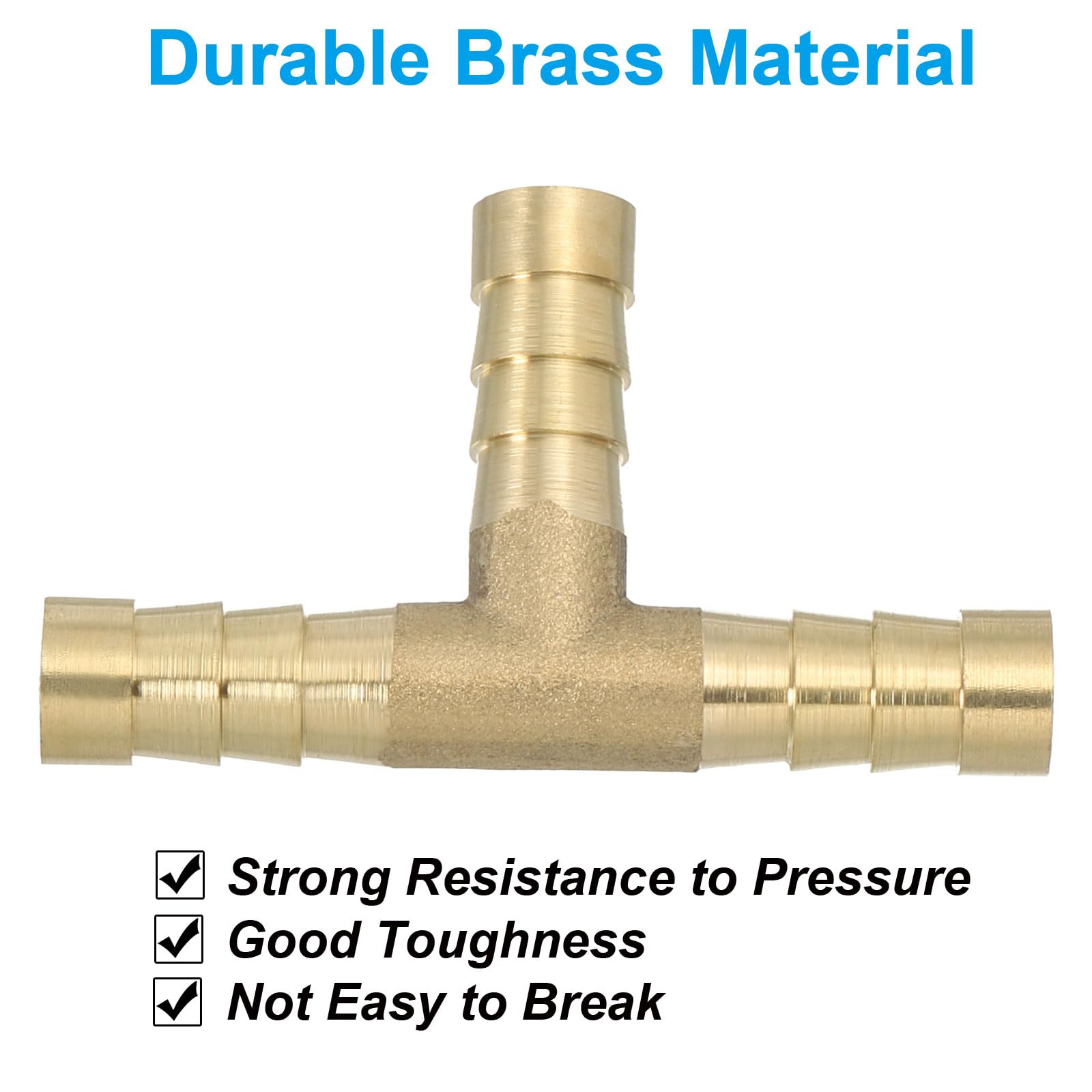 PATIKIL 5/16" Raccordo A T In Ottone Per Tubi, 3 Pezzi 3 Vie Union Intersezione A Forma Di T Con Barbe Divise Per Aria Acqua Carburante Gas Liquido, Dorato
