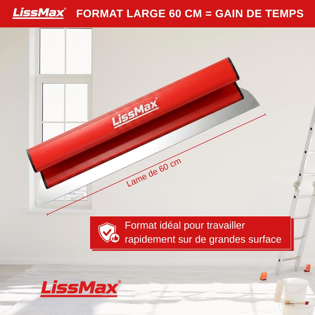 Lisseuse à Enduit 60 cm – Spatule Placo Professionnelle – Lame Inox Souple 0,3 mm – Kit avec Lame de Rechange – Poignée Ergonomique