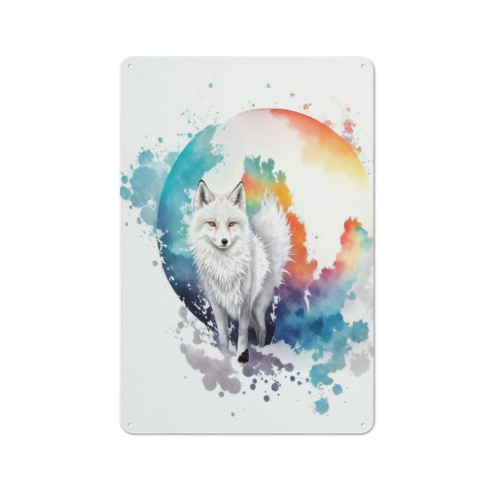 Junmoney Watercolor Snow Fox Rustic Metal Wall Decor 30X20cm, Rustic Metal Sign For Farmhouse Kitchen, Pantry Or Dining Area