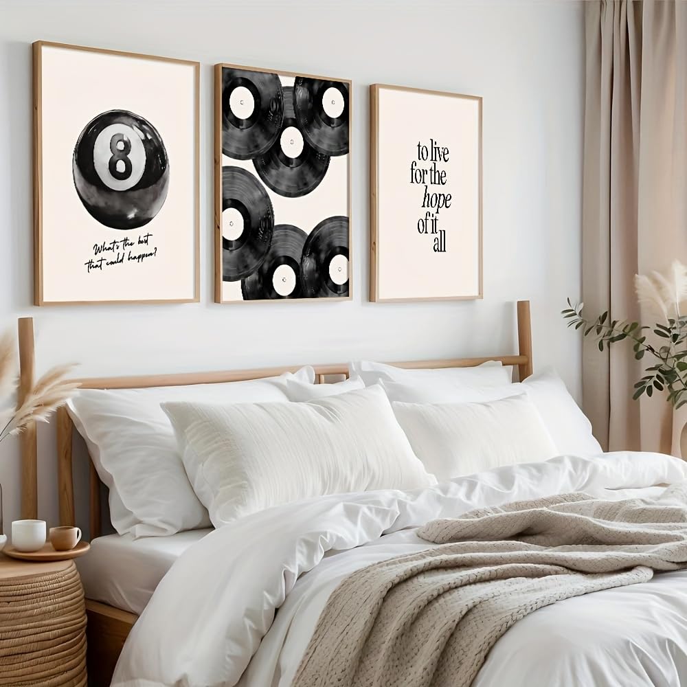 GLWDMH 3 sztuki 20 x 30 cm czarny basen i kula płyta winylowa obrazy na płótnie, sztuka ścienna plakat i wydruki, obraz ścienny do salonu, sypialni, jadalni, biura (z ramą wewnętrzną)