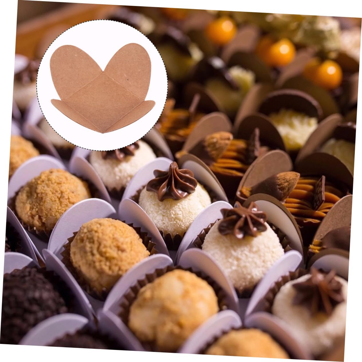 Mikinona 200piezas Bandejas De Cartón Kraft Para Chocolate De Soporte Para Trufas y Dulces Para Decoración De Fiestas y Para Embalaje De Chocolates y Eventos Especiales