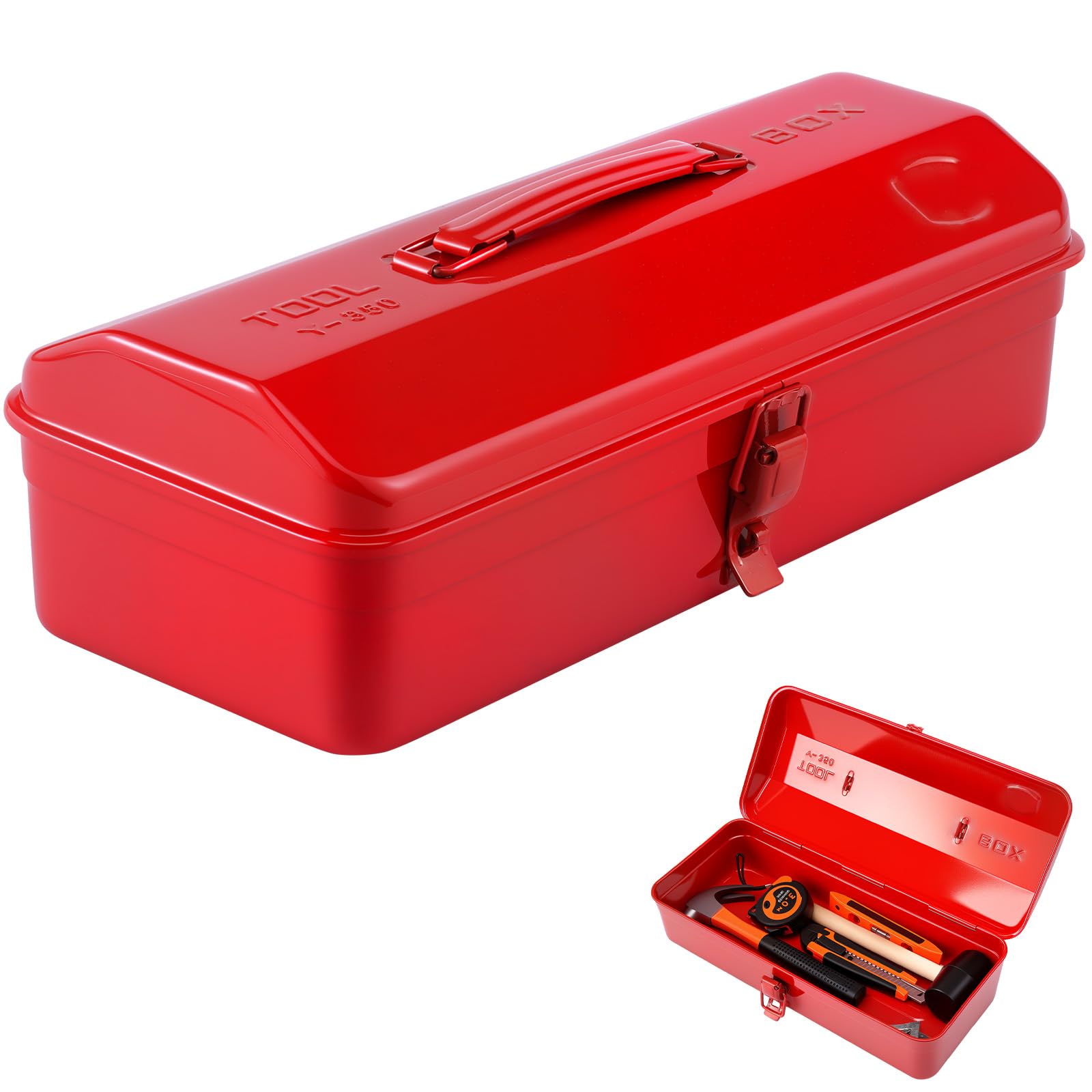 Metal Tool Storage Box with Handle 37×16×12cm Portable Storage Case with Lockable Latch for Workshop Portable Tool Case with Lid Locking Organiser Box for Hardware Part