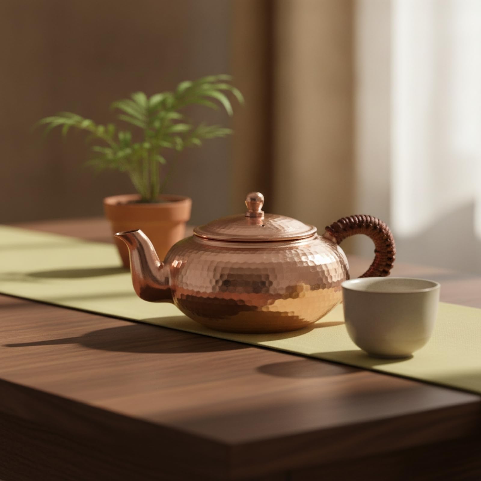 Tetera de Cobre Martillada Tetera Hervidor Jarra Taza Diseño Clásico con Bajo y Tapa Segura para Servir con Estilo Adecuada para del Té Hogar Oficina, Cobre Color Original, 300ml
