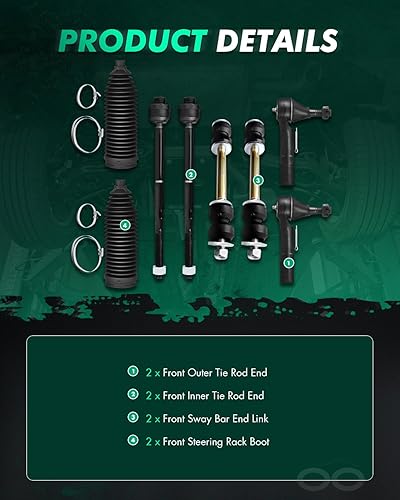 Miniatura 3 de SCITOO Kit de suspensión delantera de 8 piezas, extremo de barra de acoplamiento interior exterior con barra estabilizadora de arranque, repuesto