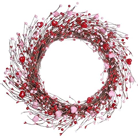 J'FLORU Valentine’s Day Wreaths for Front Door 20 Inch Valentine’s Day Wreath Valentines Wreath with Cute Hearts and Berries Valentine’s Day Gifts Anniversary Wedding Decorations (Red/Pink) Cover