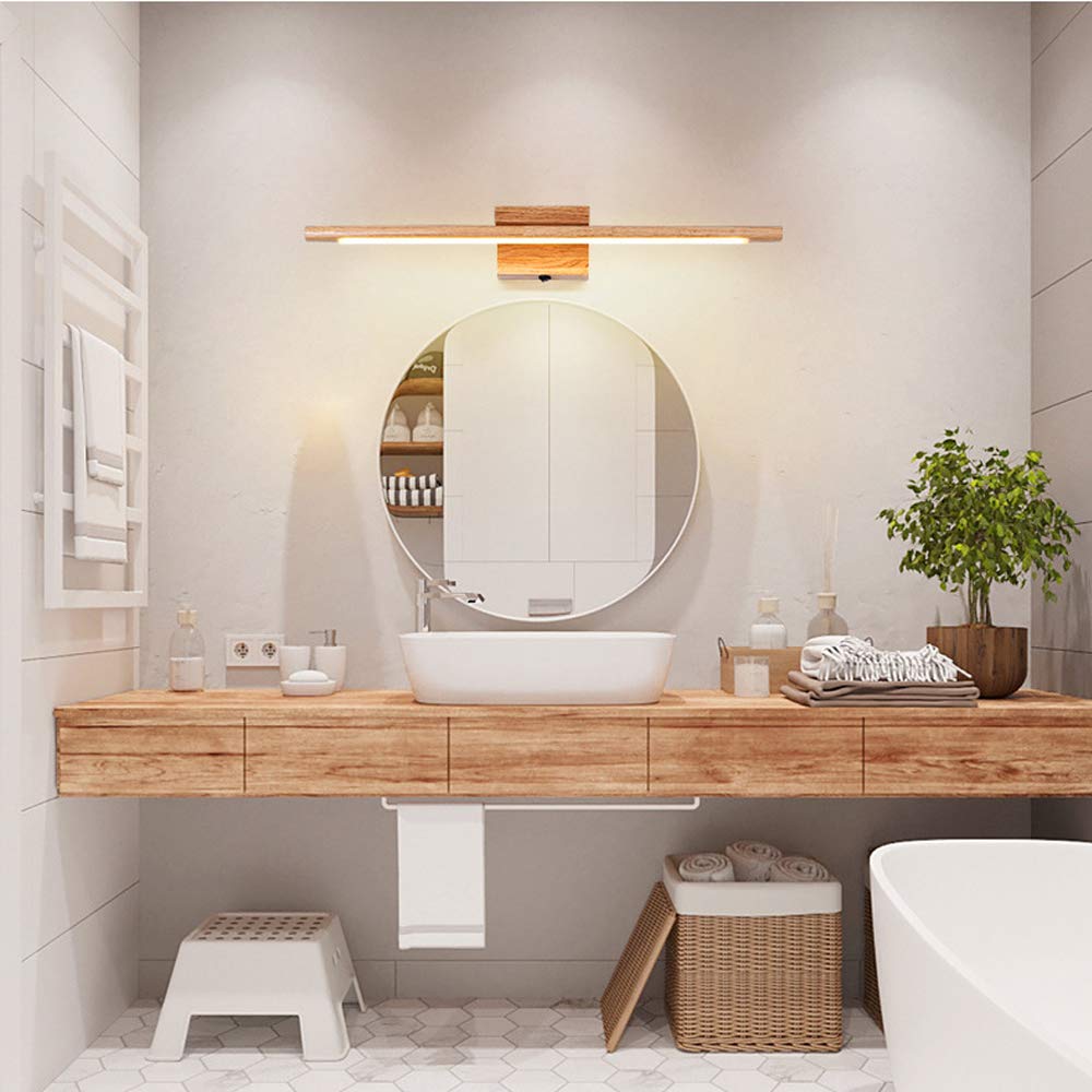 Lampada da Specchio LED 60cm, Applique da Parete in Legno per Bagno, Luce Senza Sfarfallio per Trucco e Armadio, Warm Light