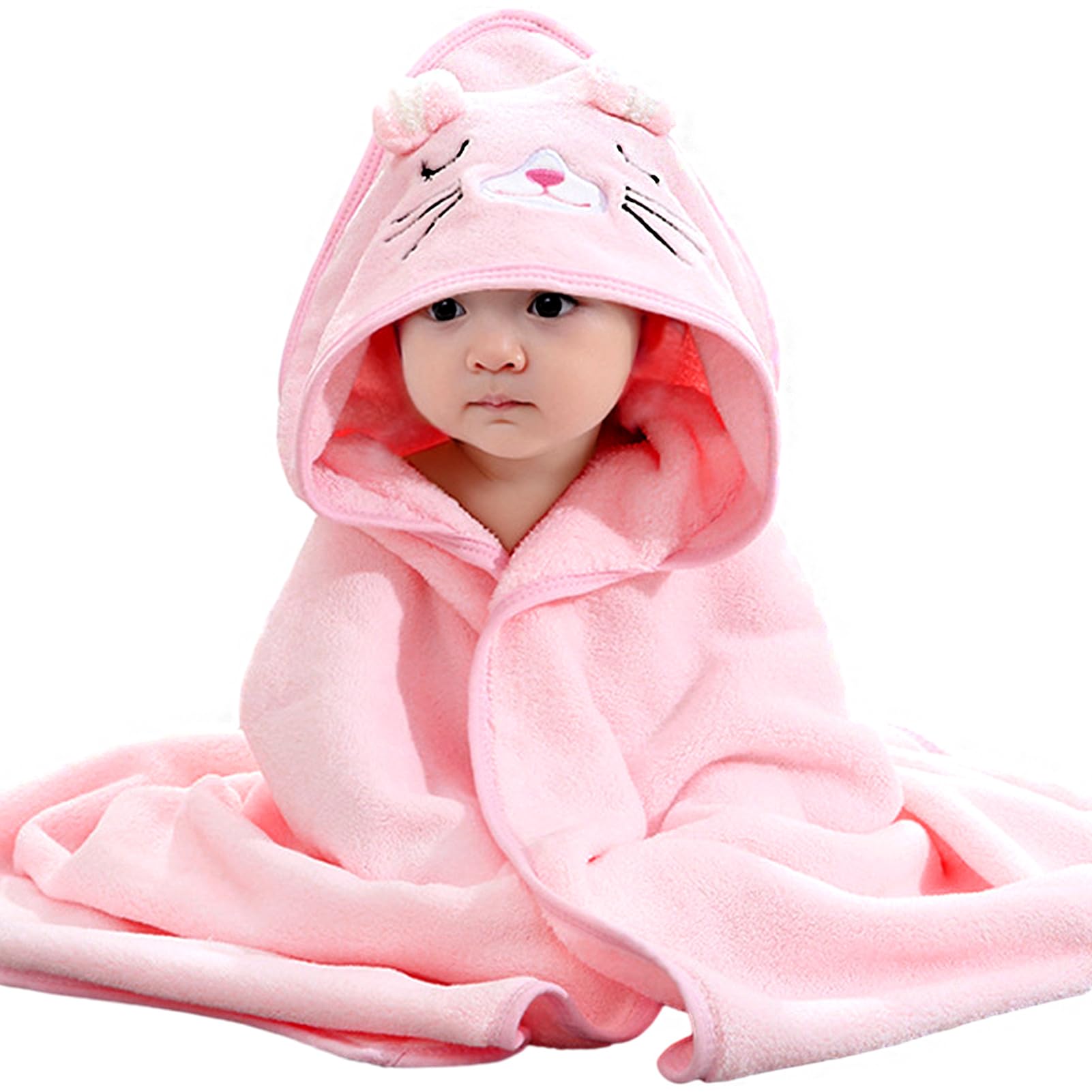 Lvefyti Kapuzenhandtuch für Babys,80x80 cm Babybadetuch aus Korallenvliesfür Babys Neugeborene(Pink)