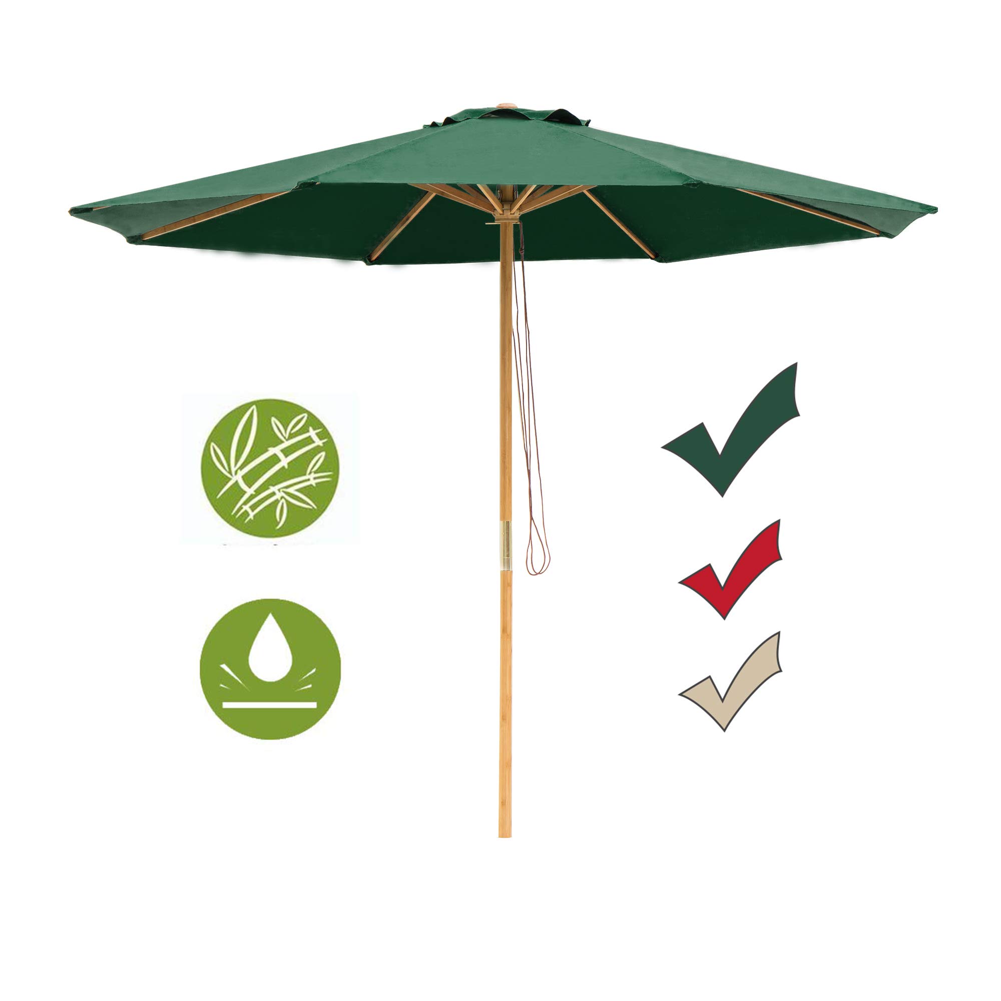 Sunnyard 9 Ft Wood Patio Umbrella Bamboo Market Umbrella Outdoor Table Umbrella With Pulley Lift 8 Ribs Green Buy Online In India At Desertcart