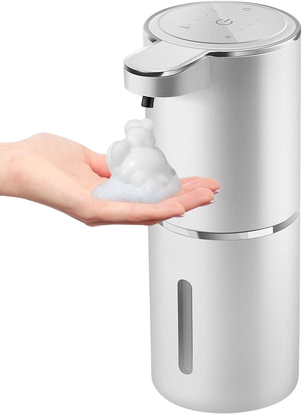 Automatic Foaming Soap Dispenser,4-Level Adjustable Foam, Wall Mount, USB Rechargeable,12.8oz/ 380ml,Touchless Hand & Dish Soap Dispenser for Bathroom, Kitchen,Hotel, Restaurant Silvery Foam