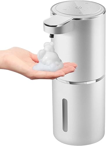 Gotofine Dispensador automático de jabón espumoso, espuma ajustable de 4 niveles, dispensador de jabón de montaje en pared, recargable por USB, 12.8