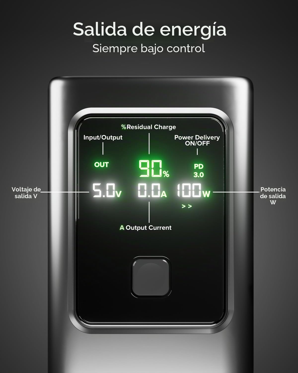 SBS PowerBank LCD 100 W, 20000 mAh, Power Delivery (PD 3.0 PPS), AFC | Power Bank con carga rápida, pantalla LCD avanzada, USB-C, USB-A, cargador portátil de viaje, compacto, gris