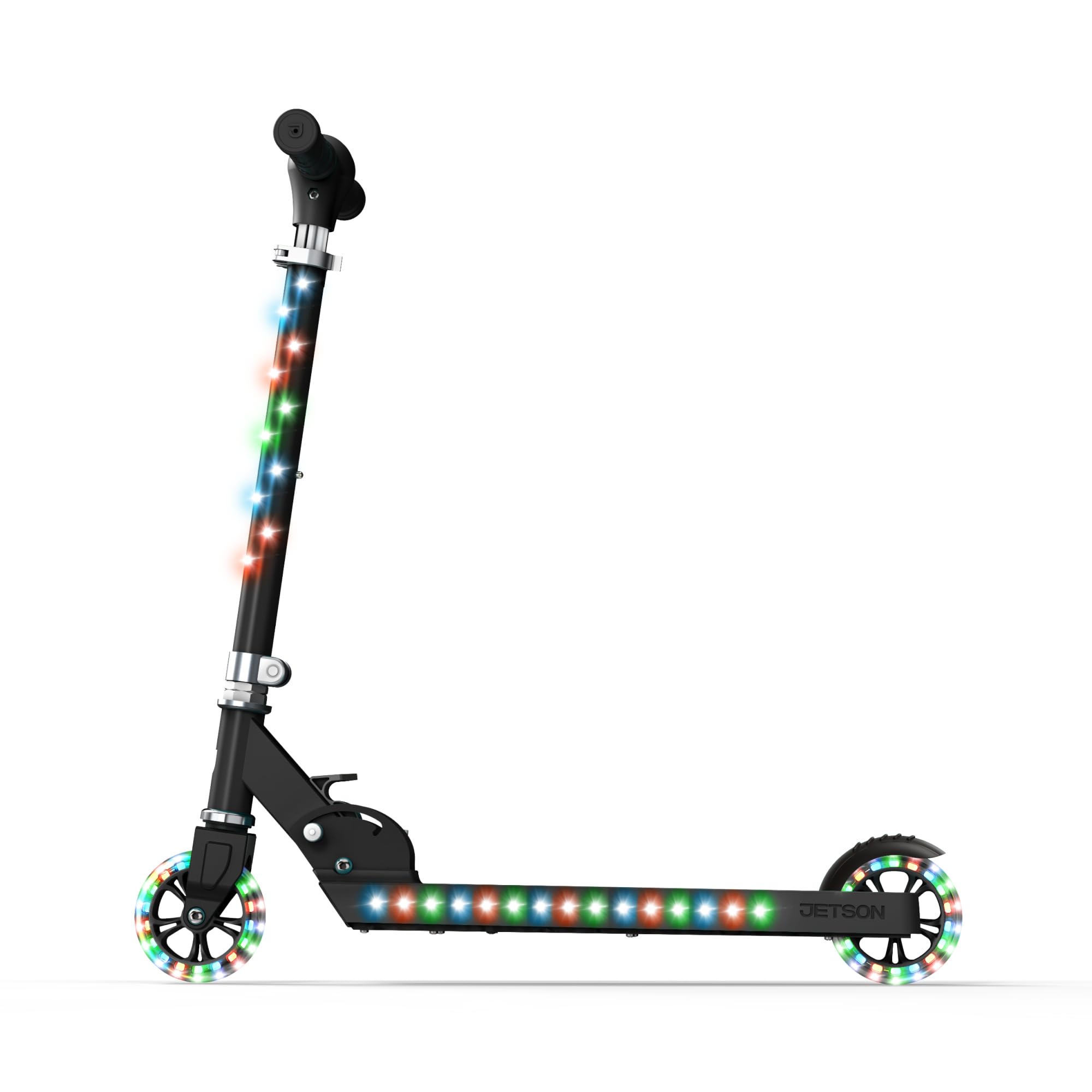 Jetson Jupiter Kids 2-Wheel Light-Up Kick Scooter, LED Lights on Handlebar, Stem, Wheels & Deck, Adjustable Handlebar, Rear Brake, Easy-Folding Mechanism, Ages 5+