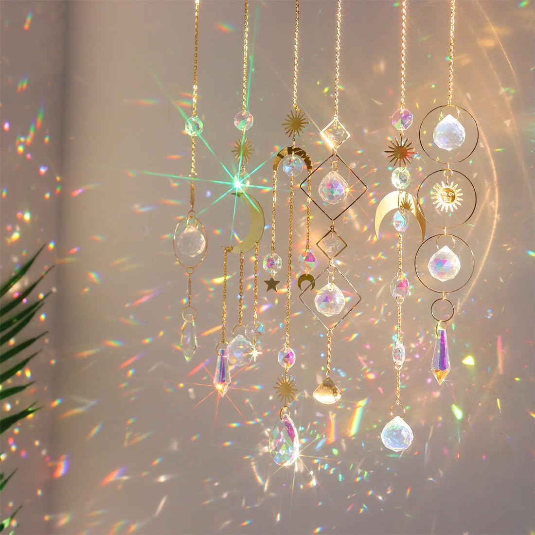 Aililong Set di 6 acchiappasole in cristallo, effetto arcobaleno, per finestre, giardino, matrimoni e feste, ornamenti da appendere come scacciapensi a vento