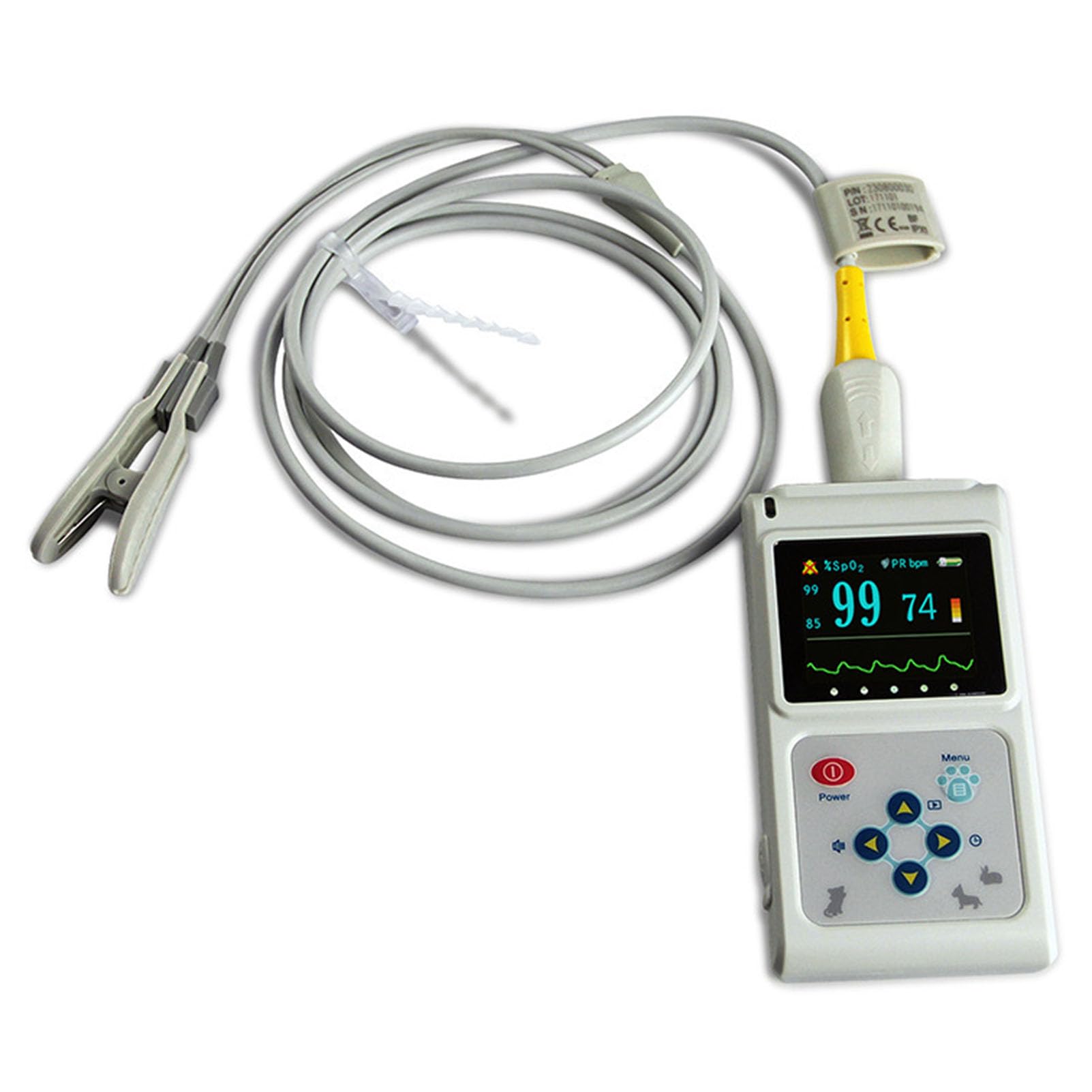 Wiederaufladbarer Veterinär-Pulsoximeter Vet SPO2 Pulsfrequenzmonitor Ohr-/Zungen-SPO2-Sensor zur Verwendung in Familien- und Tierkliniken