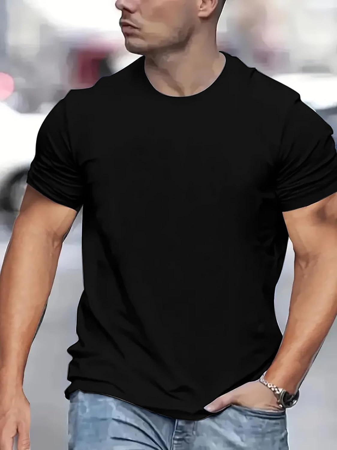 ALUS Workout T-Shirt for Mens Short Sleeve Crew Neck Athletic Casual Summer Classic Basic Tee Top