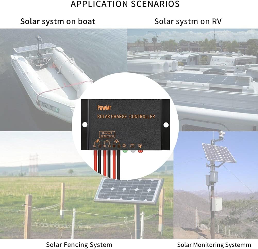 12V 24V Auto 10A Charger Controller IP68 Waterproof PWM Solar Charge Controller Solar Panel Battery Intelligent Regulator for Solar System Caravan Boat Solar Controller for Lead-Acid Battery