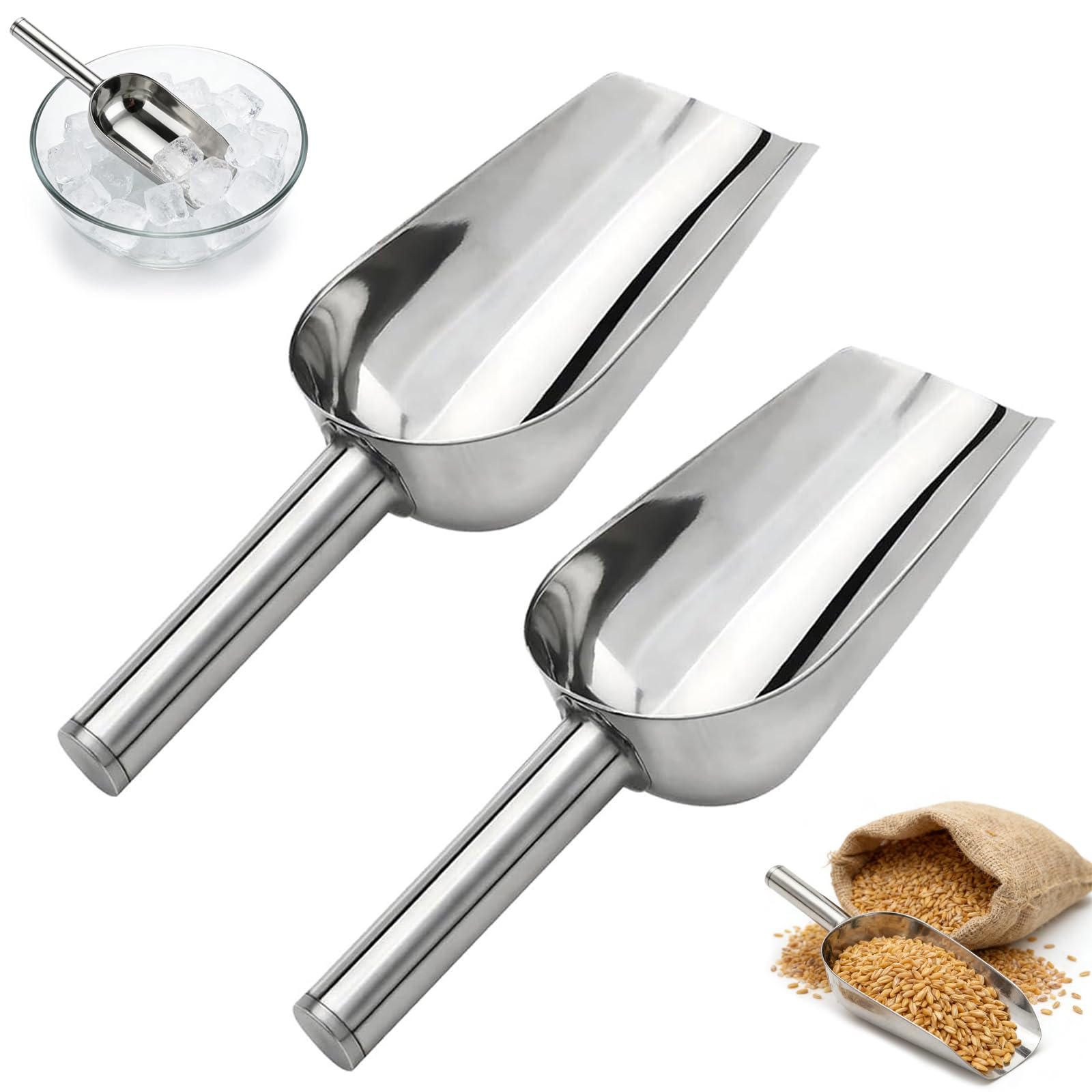2 paletta per farina, in acciaio inox, per addensare, per cubetti di ghiaccio, non magnetica, per cucina, bar, matrimoni, buffet, lavabile in lavastoviglie, colore: argento