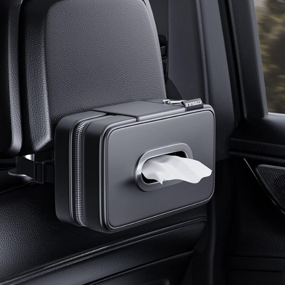 Car Tissue Holder, PU Leather Tissue Napkin Box,Car Armrest Box Tissue Bag,Backseat Napkin Rectangle Organizer(Black)