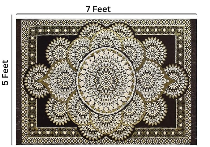 Image of Traditional Cotton Carpet 5x7 Feet Soft & Superfine Velvet Rug for Living Room, Hall & Bedroom | Designer Carpet /Area Rug Dari | Trendy & Durable Kalin Reactangular (Coffee)