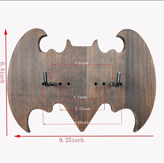 Walnut Solid Wood Sword Wall Rack - Bat-Shaped Wall Mount Storage Display Stand for Swords/Bows/Axes/Daggers - Universal Wall-Mounted Holder with Adjustable Hook