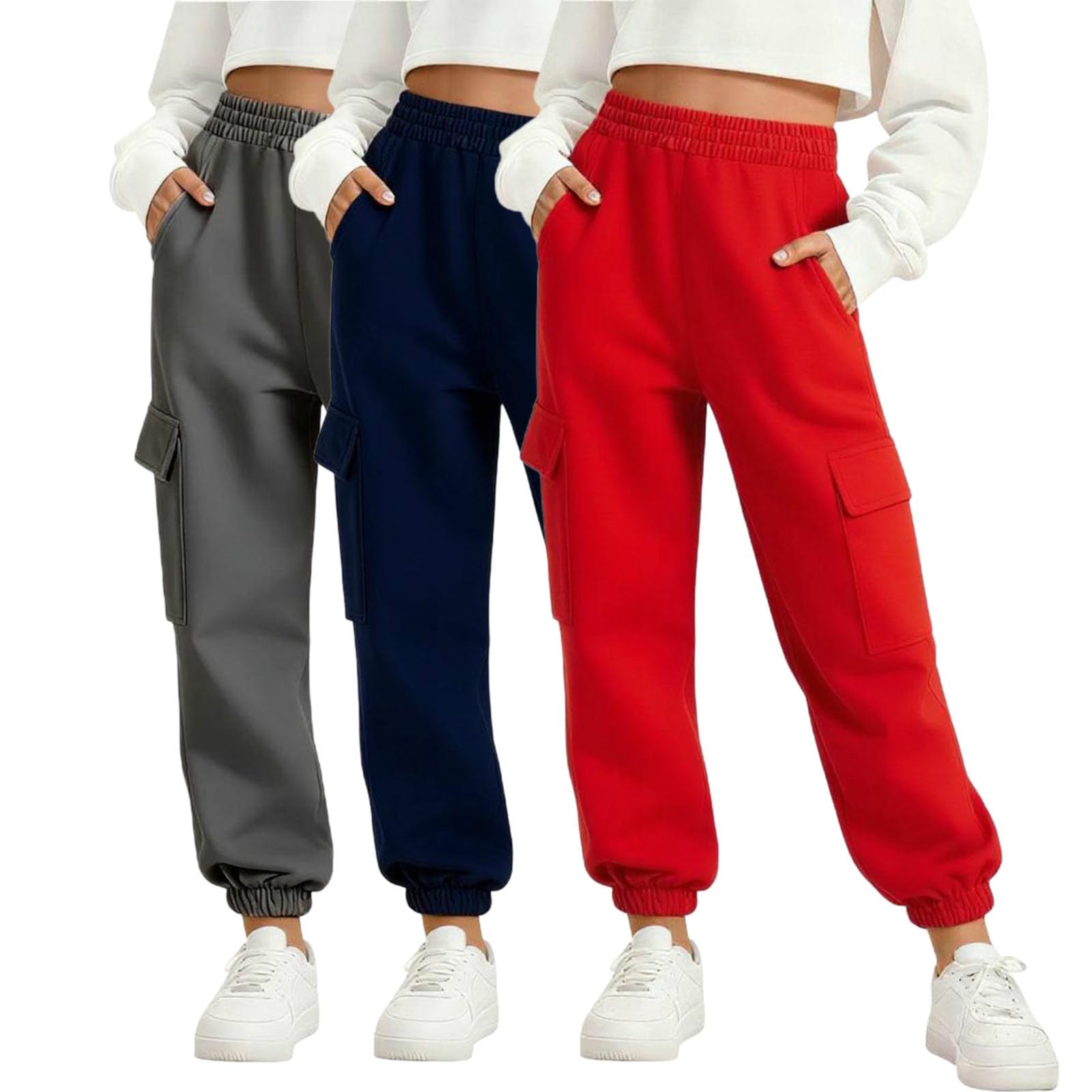 3er Pack Jungen Jogginghose Sommer Sporthose Kinder Outdoorhose Baumwolle Cargohose Elastische Taille Cargo Hosen Sport Sommerhose Cargohose Sweatpants