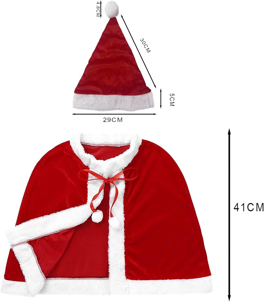 Carnavalife Disfraz De Mamá Noel – Capa Roja Corta De Terciopelo Y Gorro Navideño Con Pompón, 2 Piezas, Ideal Para Fiestas Y Sesiones De Fotos