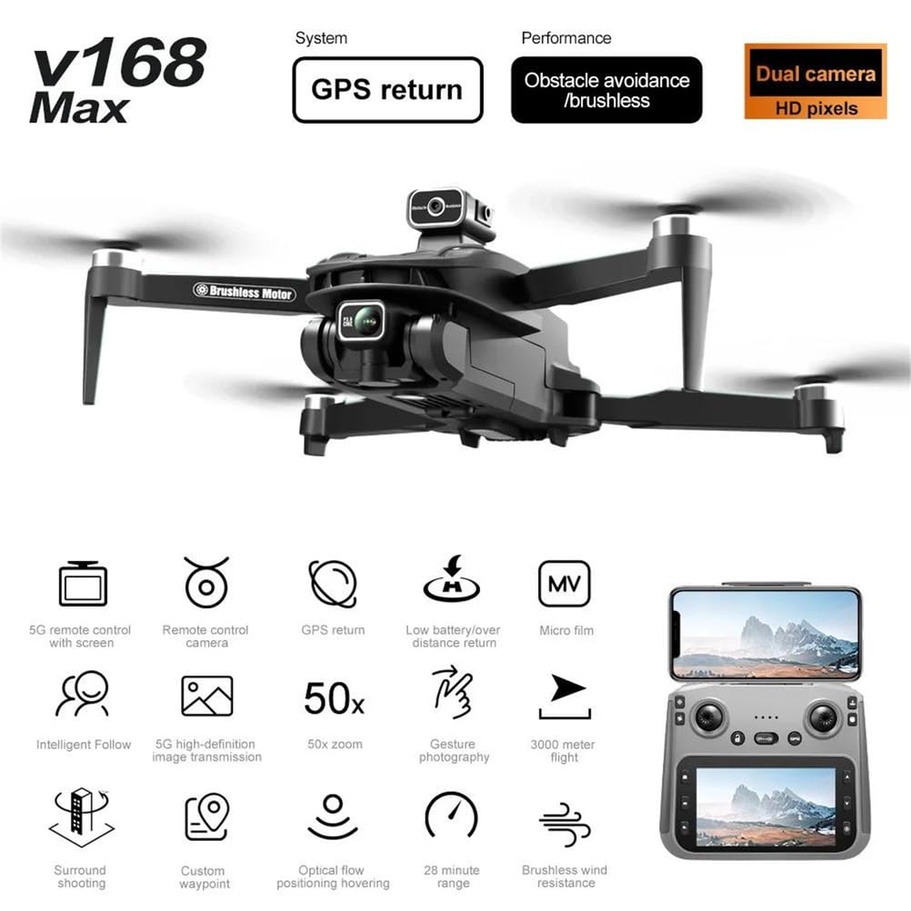Dual Battery,Drone v168 Pro Max GPS Professionnel avec caméra HD 8k FPV 5g WiFi Moteur sans balais quadricoptère rc Pliable Drone d'évitement d'obstacles