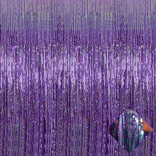 Image of 4 Pack 3.2Ft x 8.2Ft Light Purple Foil Fringe Curtain Backdrop, Metallic Tinsel Foil Fringe Streamers Curtains for Photo Booth, Birthday, Wedding, Disco, Halloween, Christmas Party Decoration