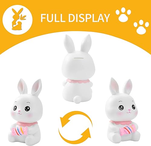 Miniatura 2 de H&W Lindo banco de monedas de conejo blanco con dulces, banco de dinero de conejo inastillable, banco de dinero creativo, puede almacenar 1000