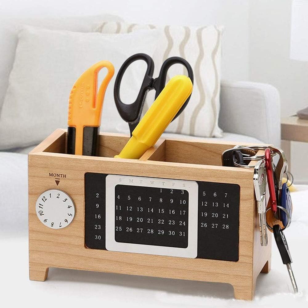 充実した毎日 人生を変えるアイテム ペン立て 木製 多機能 万年カレンダー付 カレンダーペンホルダー