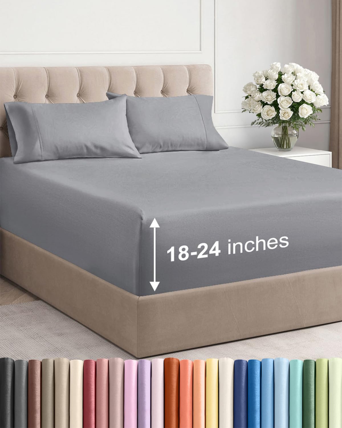 extra deep queen sheet set - 4 piece breathable cooling sheets - steel blue
