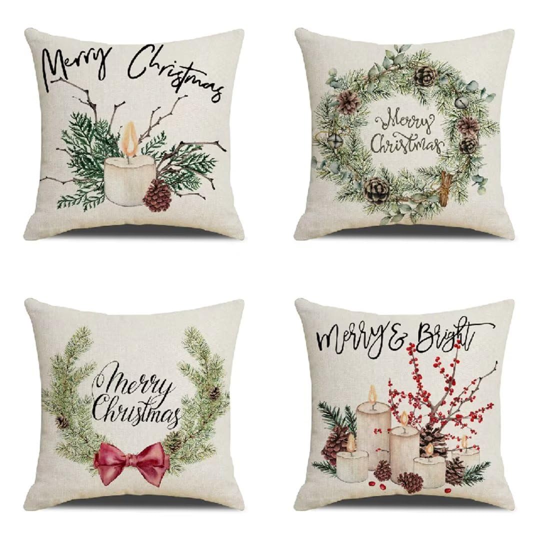 Funda de Almohada 55x55 cm Decoración Navideña Fundas Cojines Sofa Juego de 4 Funda Cojin Super Suave Almohada Cojin,Regalos Funda Cojines con Cremallera Oculta para Sala de Estar Sofá Dormitorio R330