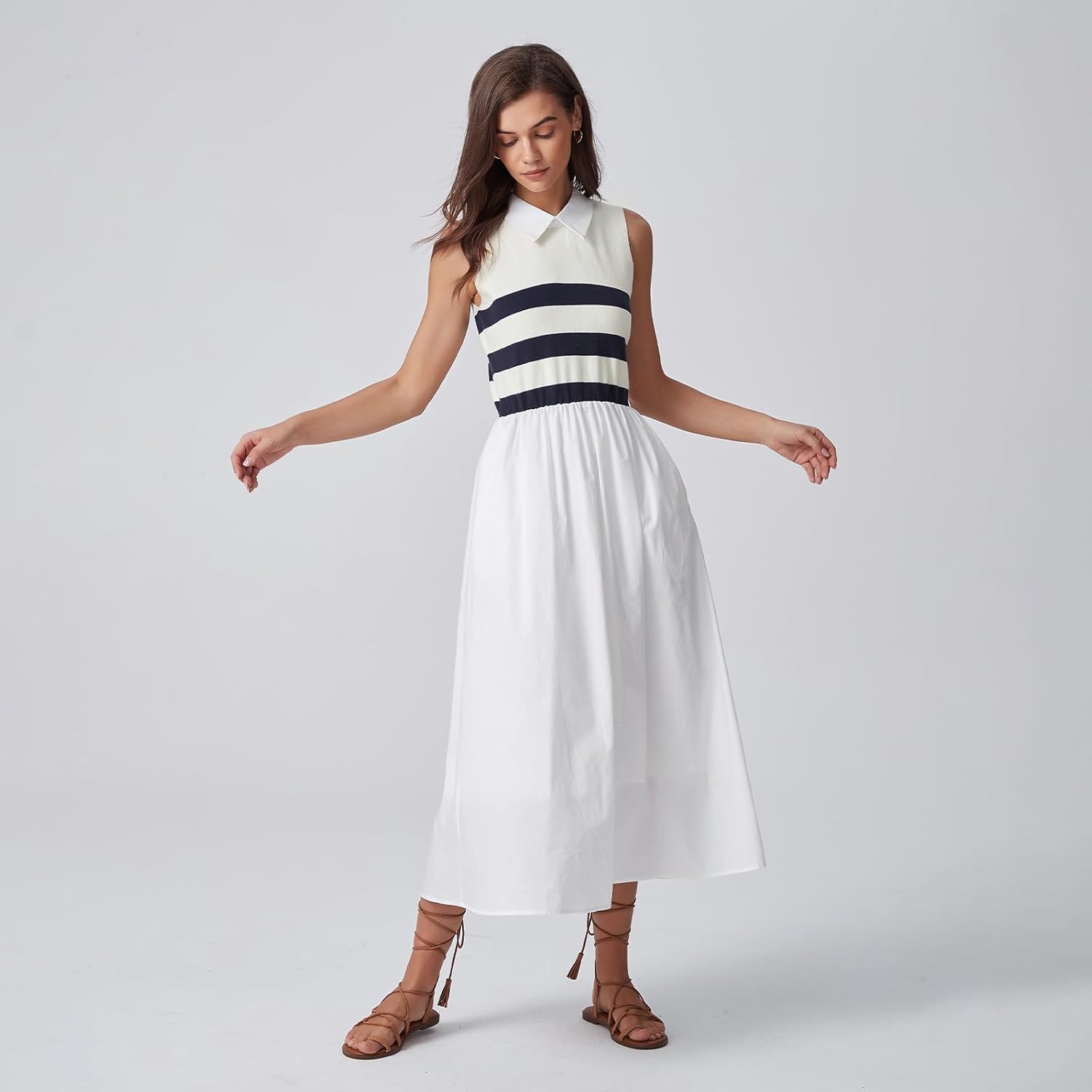 D-Sun Women's 2026 Spring Summer Sweater Midi Dresses Sleeveless Stripe Casual Knit A Line Long Dresses - Image 2